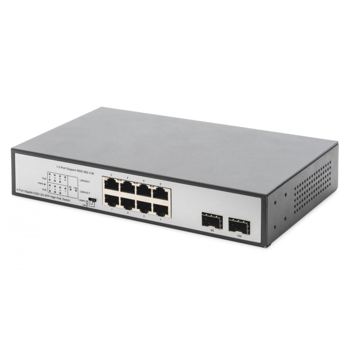 DIGITUS DN-95140 8-Port Gigabit PoE+ Switch (6x PoE) 180W, 2x SFP Uplink
