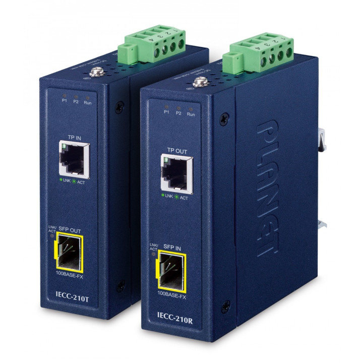 PLANET IECC-210-KIT Kit convertisseur de média industriel EtherCAT -40~75°C, double DC 9-48 V, 1x RJ45 100TX + 1x SFP 100FX