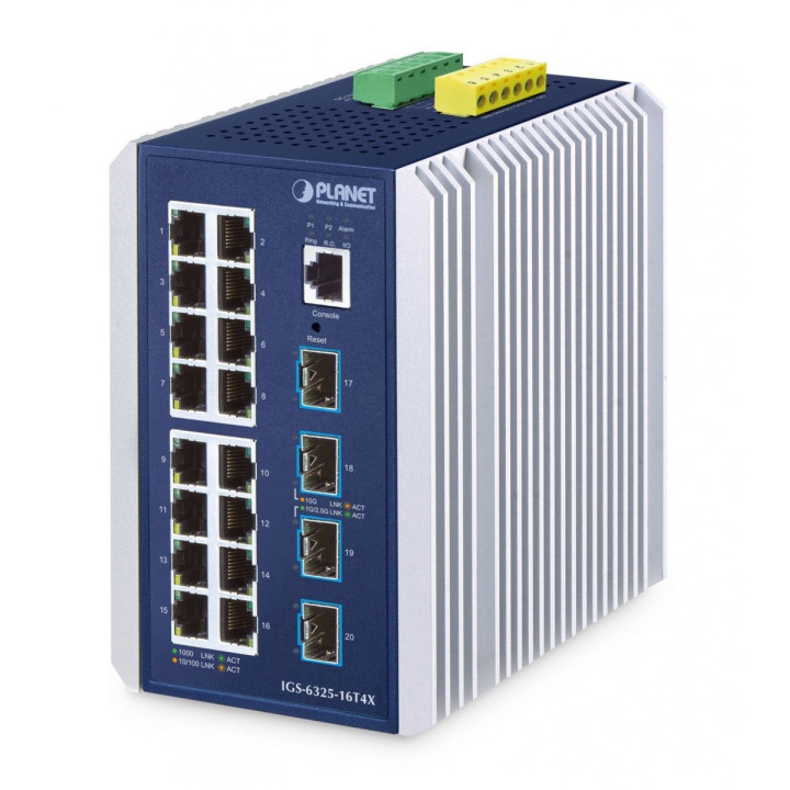 PLANET IGS-6325-16T4X IP30 Industrial L3 16-Port 10/100/1000T + 4-Port 10G SFP+ Managed Ethernet Switch