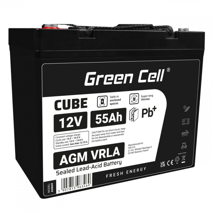 Green Cell AGM12V55AH-J AGM VRLA Battery 12V 55Ah IP54