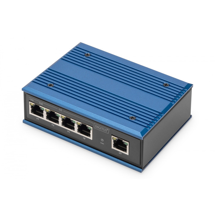 DIGITUS DN-651120 Industrial 4-Port Gigabit PoE Switch + 1 Uplink, DIN Rail, Extended Temp. Range