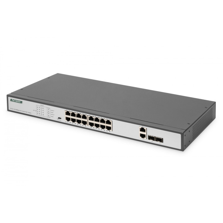 DIGITUS DN-95342-1 Fast Ethernet PoE Switch, 16-Port PoE + 2 Combo, 250W PoE Budget