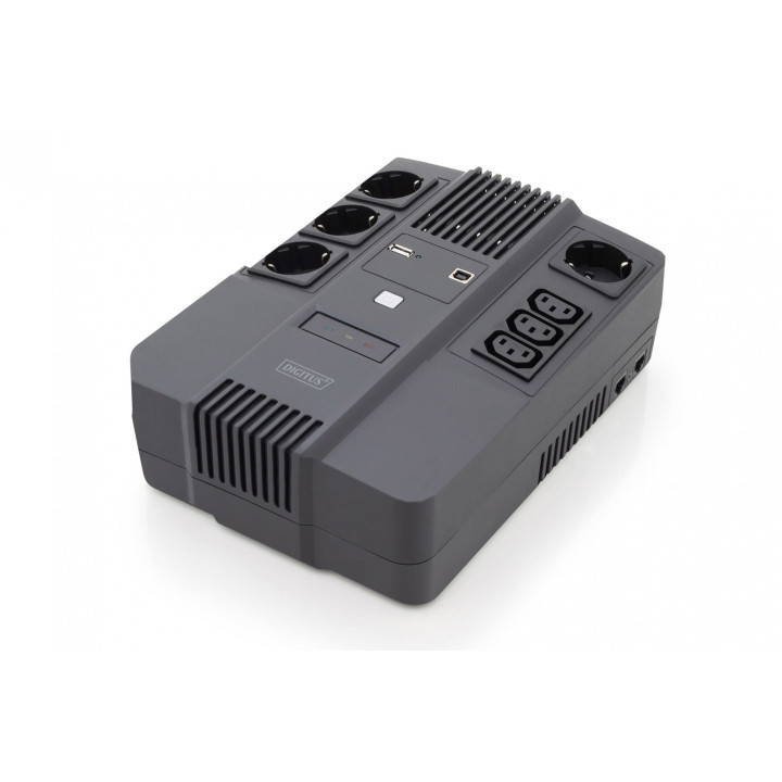 DIGITUS DN-170110 All-in-One UPS, 600VA/360W, LED, 12V/7Ah Battery, 4x CEE 7/7, 3x IEC C13, USB, RJ45