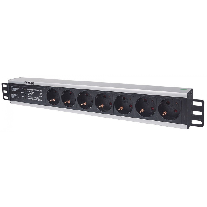 Intellinet 714006 19" 1.5U Rackmount 7-Way Power Strip with Surge Protection, 3m Cord (Type F)