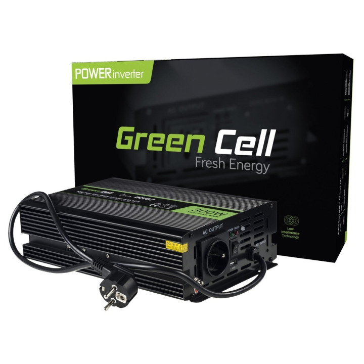 Green Cell INV07 Power Inverter UPS 12V to 230V Pure Sine Wave 300W/600W