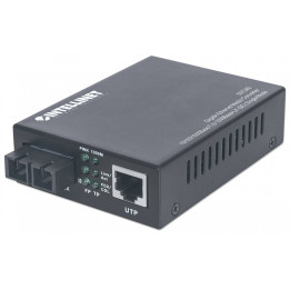 Intellinet Gigabit Ethernet Single Mode Media Converter, 10/100/1000Base-T to 1000Base-Lx (SC) Single-Mode, 20km (Euro 2-pin plu
