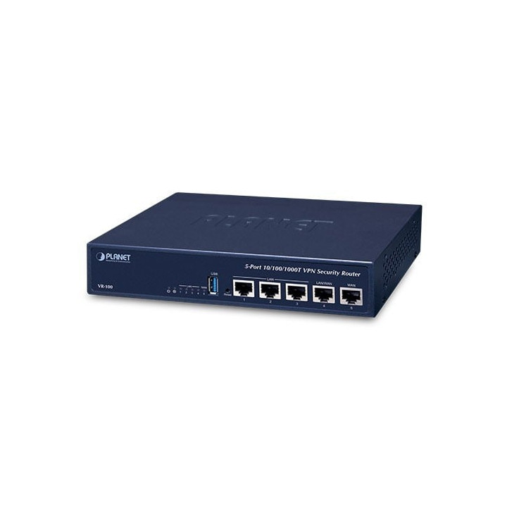 PLANET VR-100 5-portowy gigabitowy router zabezpieczający VPN z podwójną funkcją przełączania awaryjnego sieci WAN i równoważeni