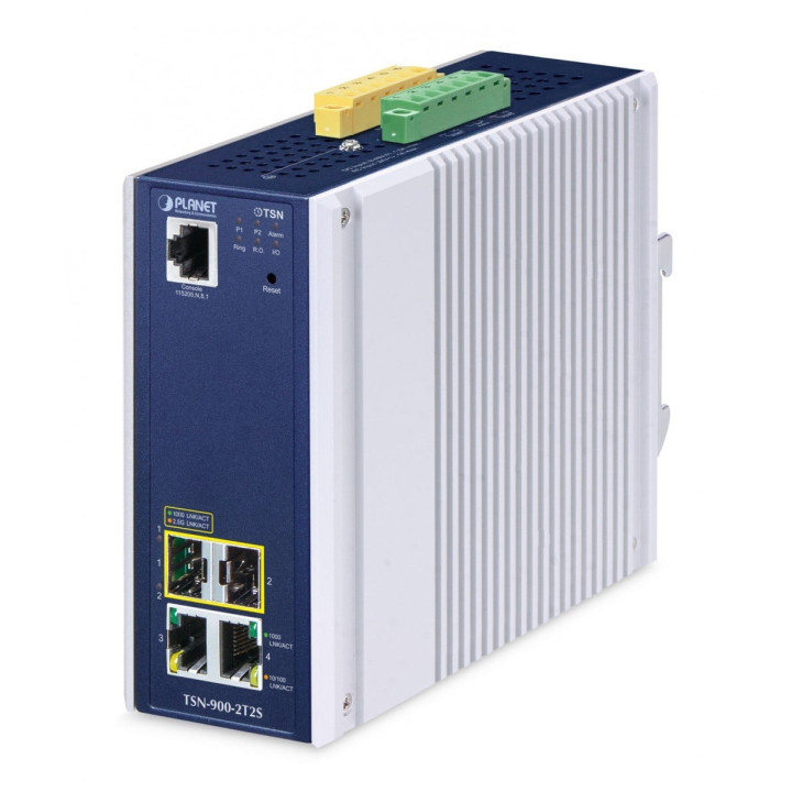 PLANET TSN-900-2T2S Convertisseur de Média Industriel, 2x RJ45 + 2x SFP, rail DIN, IP30, 12-48V DC