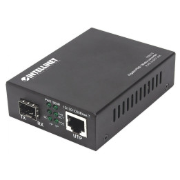 Intellinet Gigabit PoE+ Media Converter, 1 x 1000Base-T RJ45 to 1 x SFP, PoE+ Injector (Euro 2-pin plug)