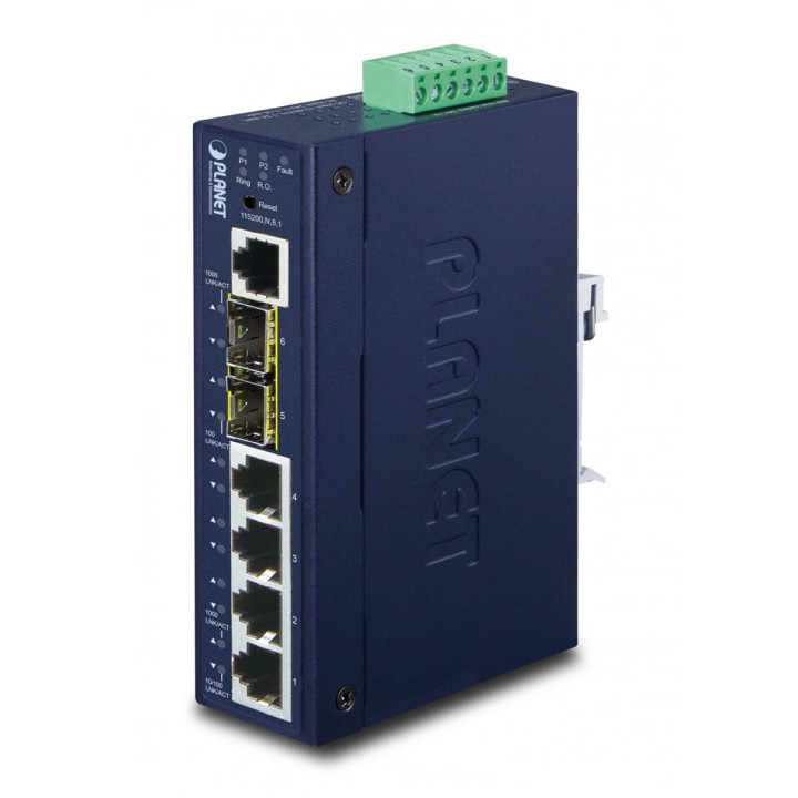 PLANET IGS-5225-4T2S Switch administrable industriel - 4x Gigabit RJ45 + 2x 1G/2.5G SFP, L2+/L4, IP30, -40-75°C, Double entrée D