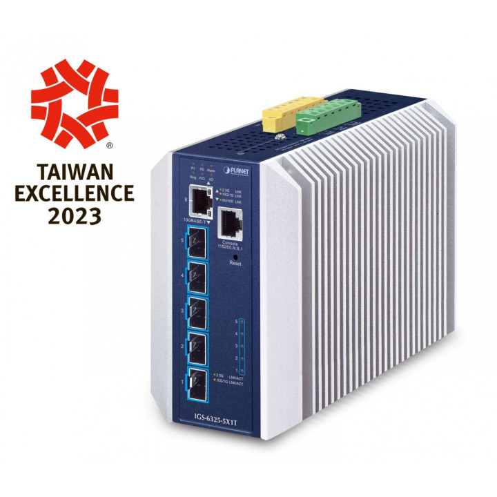 PLANET IGS-6325-5X1T IP30 Industrial L3 Managed Ethernet Switch, 5x 10G SFP+ & 1x 10GBASE-T, -40~75°C
