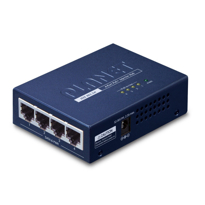 PLANET HPOE-460 4-Port 802.3at 30W High Power over Ethernet Injector Hub - 120W External Power Adapter