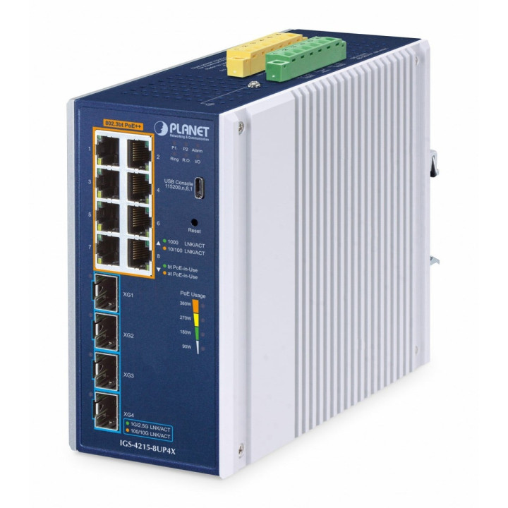 PLANET IGS-4215-8UP4X Conmutador Gigabit PoE+ administrado L2+ de 8 puertos con 4 enlaces ascendentes SFP, presupuesto de 240 W,