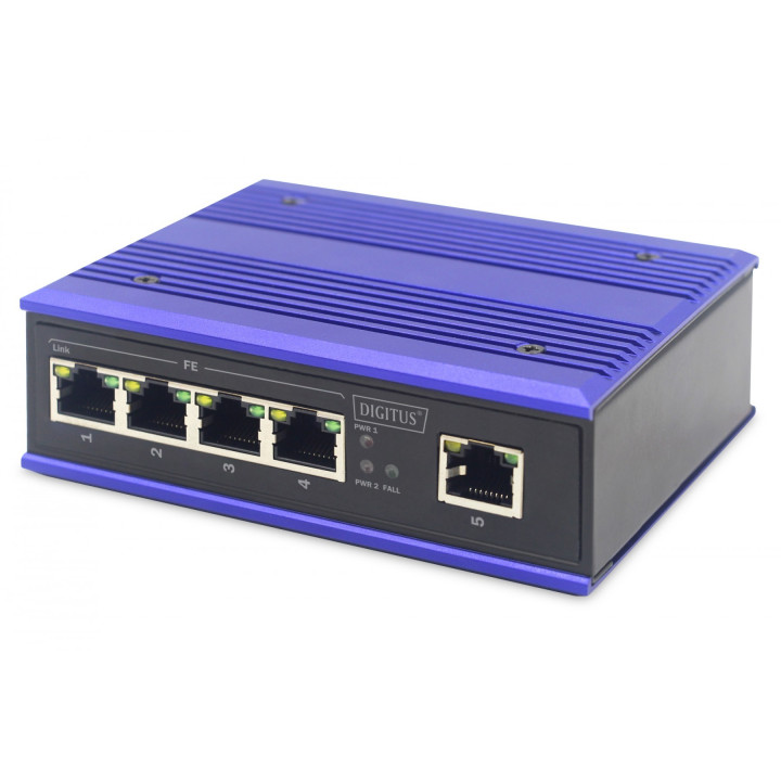DIGITUS DN-650105 Industrial 5-Port Fast Ethernet Switch, DIN Rail, Extended Temp.
