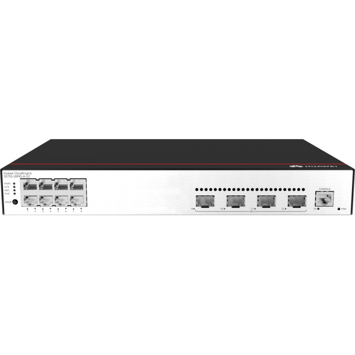 HUAWEI S5735-L8P4S-A-V2 Conmutador PoE+ totalmente administrado, 8 puertos GE RJ45 PoE+, 4 enlaces ascendentes GE SFP, alimentac