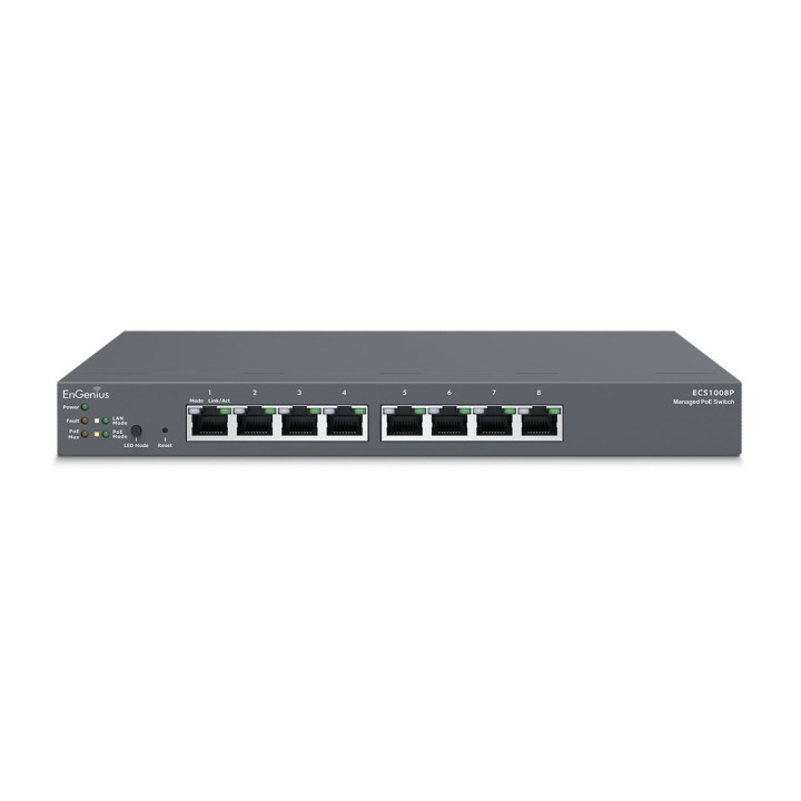 Switch administrado EnGenius ECS1008P, 8 puertos Gigabit PoE 55 W, administrado en la nube