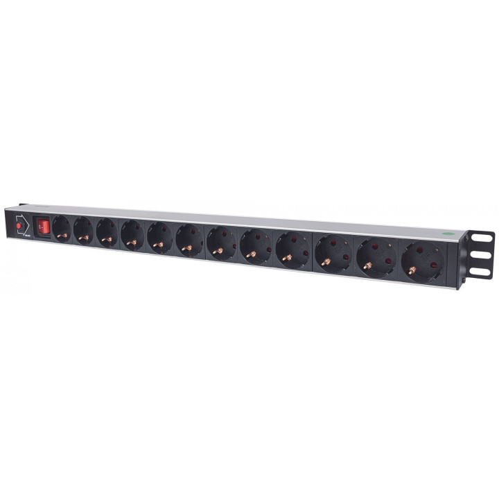 Intellinet 714044 Vertical Rackmount 12-Way Power Strip, German Type, On/Off Switch, Overload Protection, 1.6m Cord