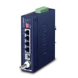PLANET IVC-234GT Extendeur Ethernet Gigabit industriel avec G.vector, 4 ports RJ45, BNC, RJ11, IP30, -40-75°C