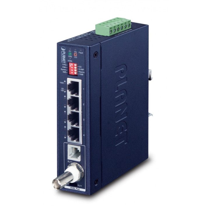 PLANET IVC-234GT Extendeur Ethernet Gigabit industriel avec G.vector, 4 ports RJ45, BNC, RJ11, IP30, -40-75°C
