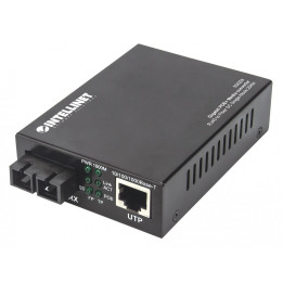Intellinet Gigabit PoE+ Media Converter, 1000Base-T to 1000Base-LX Single-Mode, 20 km, PoE+ Injector (Euro Plug)