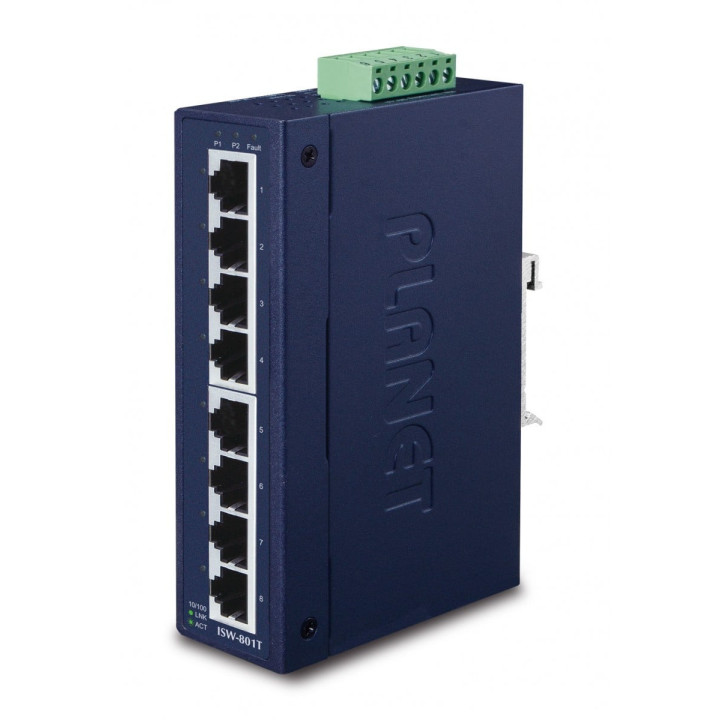 PLANET ISW-801T IP30 Slim Type 8-Port Industrial Fast Ethernet Switch (-40 to 75°C)