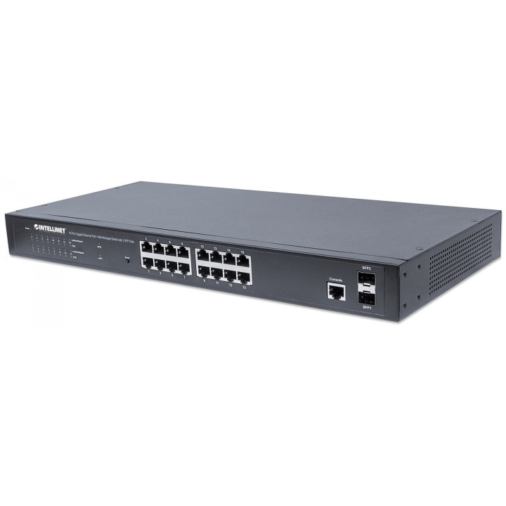 Intellinet 561198 PoE+ Web-Managed Switch 16 Port Gigabit + 2 SFP Ports