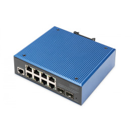 DIGITUS DN-651157 Industrial 8+2-Port Gigabit L2 Managed PoE Switch, 8x GE RJ45 + 2 SFP, IEEE 802.3at (30W)