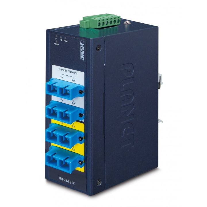 PLANET IFB-244-SSC Industrial 2-Channel Optical Fiber Bypass Switch with 4x SC Single Mode (-40~75°C, 9~48V DC/24V AC)
