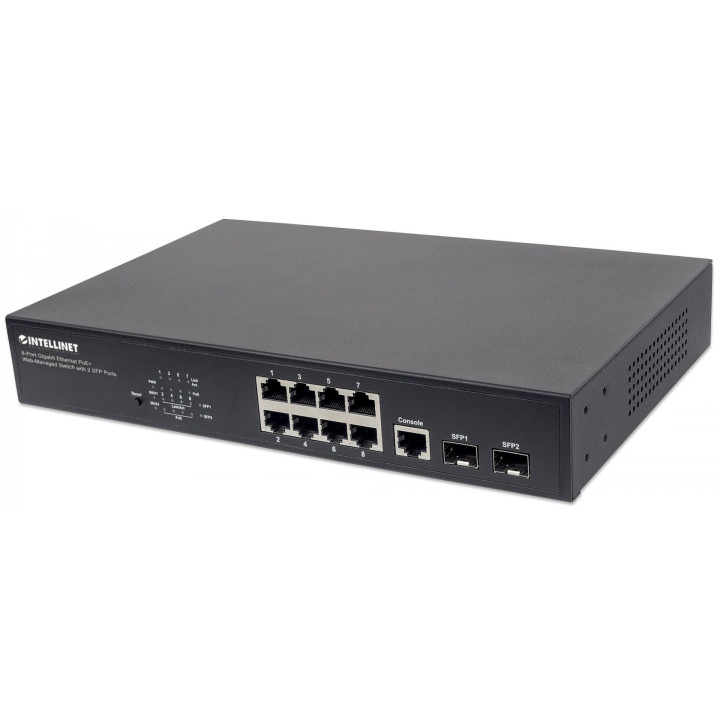 Intellinet 8-Port Gigabit Web-Managed PoE+ Switch with 2x SFP