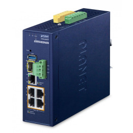 PLANET IVR-300FP Przemysłowa bramka bezpieczeństwa VPN z 4-portowym gigabitowym PoE+ i SFP, kontrolerem AP, szyną DIN