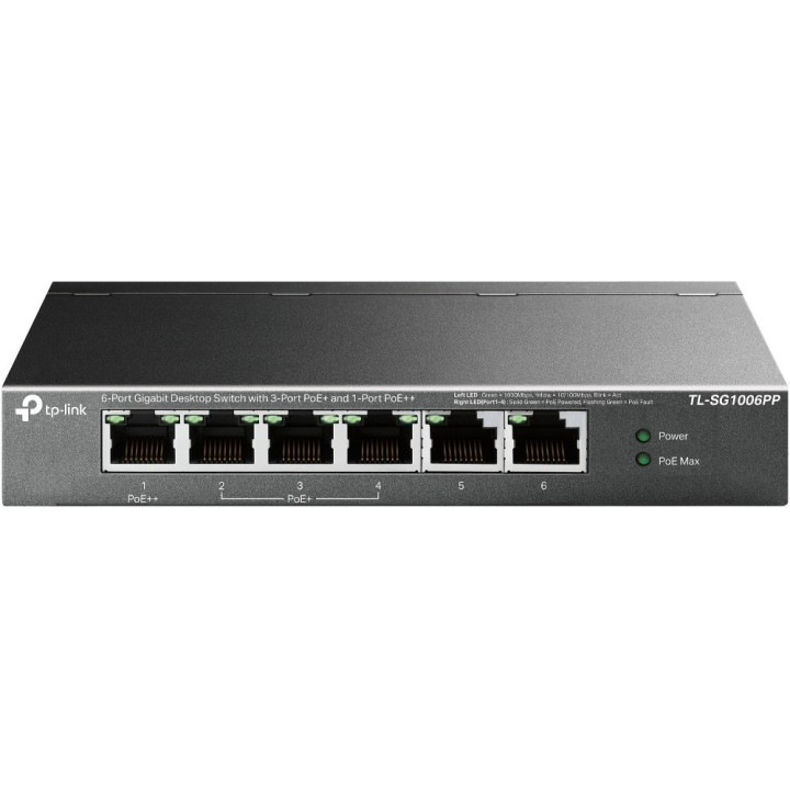 TP-Link TL-SG1006PP Switch PoE+ non géré Gigabit à 6 ports avec budget 65 W, 4 ports PoE+ et 1 port PoE++