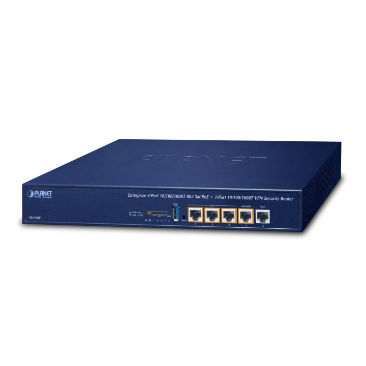 PLANET VR-300P 4-portowy gigabitowy router zabezpieczający PoE+ VPN dla przedsiębiorstw z podwójnym przełączaniem awaryjnym siec