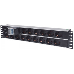 Intellinet 714051 19" 2U Rackmount 15-Way Power Strip with Double Air Switch, 3m Cord (German Type F)