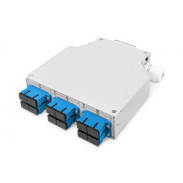 DIGITUS DN-963890 Fiber Optic Splice Box, DIN Rail, 6x SC Duplex OS2, with Splice Tray and Pigtails, Grey