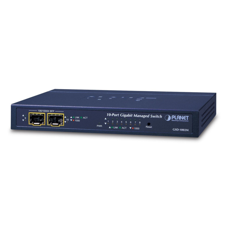 PLANET GSD-1002M Managed 8-Port Gigabit Ethernet Switch with 2 SFP Slots, PoE PD