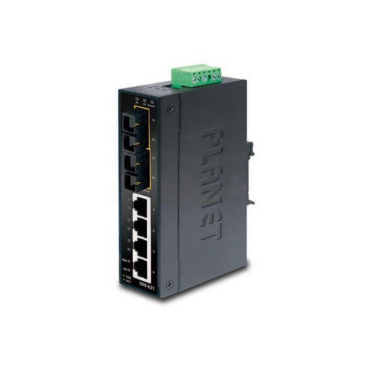 PLANET ISW-621 Switch Ethernet industriel administrable, 4x 10/100Mbps RJ45 + 2x 100Base-FX (SC), IP30, Rail DIN, -10~60°C