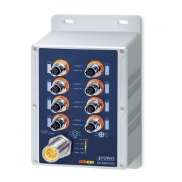PLANET ISW-808PT-M12 Conmutador industrial M12 PoE+ de 8 puertos 10/100Mbps, IP67, -40~75°C, doble 12-56VDC, EN50155