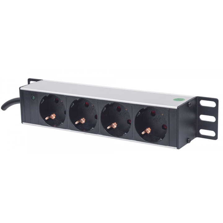 Intellinet 10" 1U Rackmount 4-Way Power Strip - German Type, 1.8m Cord (Euro 2-pin Plug)
