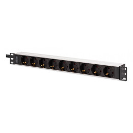 DIGITUS DN-95440 PDU Rack Power Strip 19", 9x Schuko CEE 7/3 (45°) sockets, 2m cable, IEC C20 plug, 16A, aluminum
