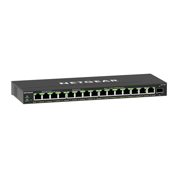 Netgear GS316EP-100PES Conmutador PoE+ gestionado inteligente Gigabit de 16 puertos con presupuesto de 190 W