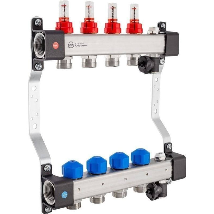 Kan-Therm 1316157079 InoxFlow Manifold with Flow Meters and Valves for UFST Series Actuators, 4 Circuits