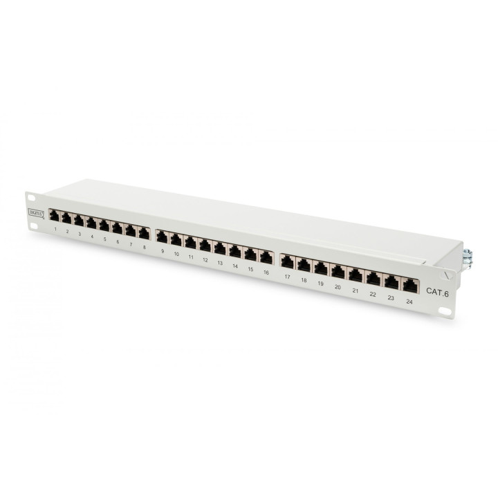 DIGITUS DN-91624S Cat 6 Shielded Patch Panel, 24-Port RJ45, 1U, Rack Mount, Grey