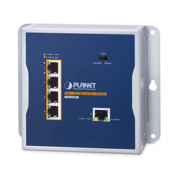 PLANET WGS-E304PT Industrial PoE++ Extender, 1-Port 95W to 4-Port PoE+, IP30, -40-75°C