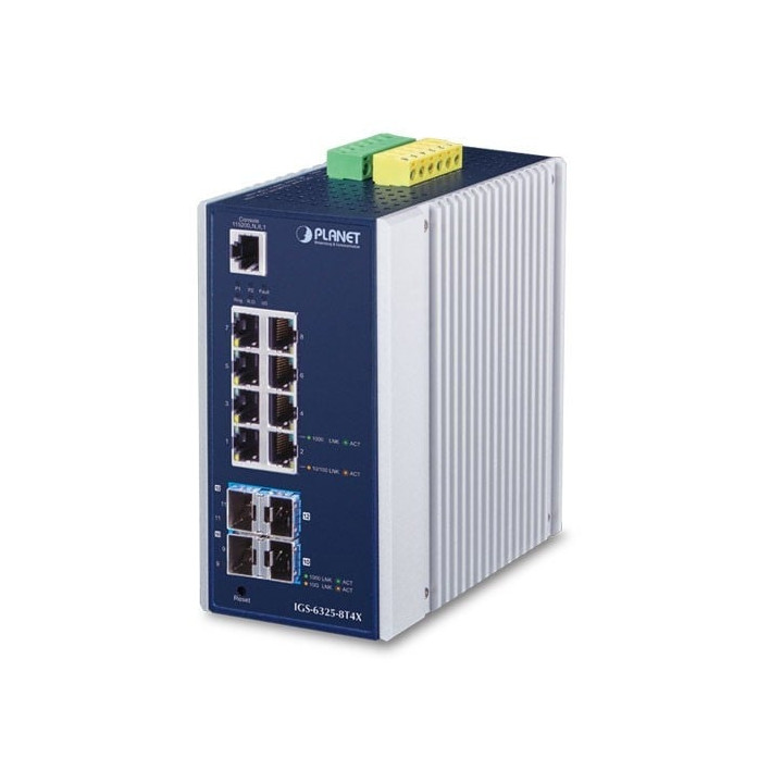 PLANET IGS-6325-8T4X Industrial L3 Managed Switch, 8-Port 10/100/1000T + 4-Port 10G SFP+, IP30, -40 to 75°C