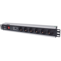 Intellinet 713962 19" 1.5U Rackmount 6-Way Power Strip with Surge Protection, German Type F, 3m Cord