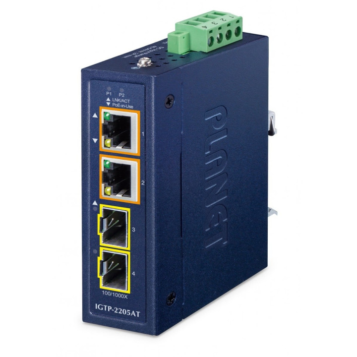 PLANET IGTP-2205AT IP30 2-Port 100/1000X SFP + 2-Port 10/100/1000T 802.3at PoE+ Media Converter