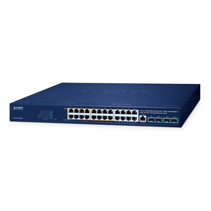 PLANET GS-4210-16UP8T4X Managed PoE+ Switch, 16-Port Gigabit PoE (95W/port, 802.3bt) + 8-Port Gigabit + 4-Port 10G SFP+, 420W Bu