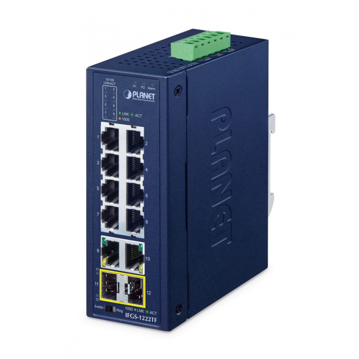 PLANET Industrial 8-Port Unmanaged Fast Ethernet Switch IFGS-1222TF