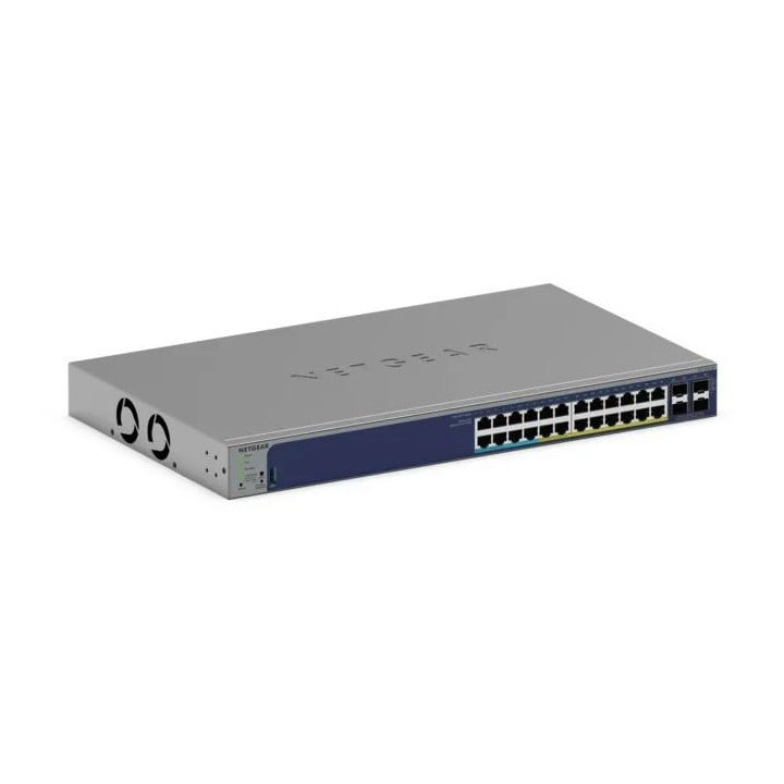 Conmutador Gigabit PoE++ administrado Netgear GS728TXUP-300EUS, 28 puertos (24 PoE+ 4 SFP), presupuesto de 720 W, L2, montaje en