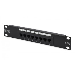 DIGITUS DN-91508U CAT 5e Unshielded Patch Panel, 8-Port RJ45, 1U Rack Mount, Black